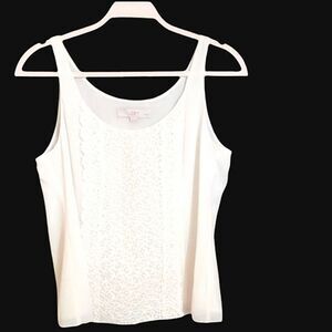 LOFT White Sleeveless Shell Tank Top Lined Cotton Lace MP